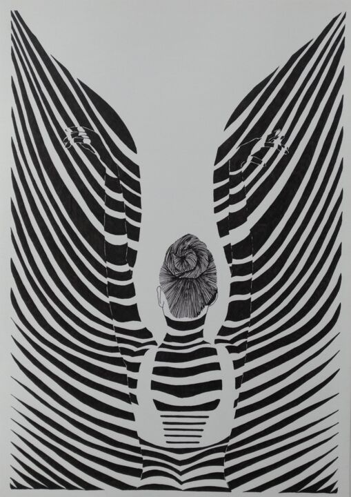 Σχέδιο με τίτλο "La danse de l'ange" από Ibrahim Unal, Αυθεντικά έργα τέχνης, Μελάνι