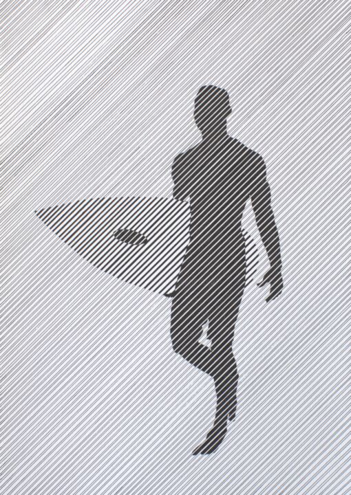 Dessin intitulée "While going to surf" par Ibrahim Unal, Œuvre d'art originale, Encre