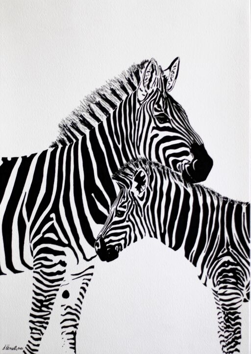 Disegno intitolato "Zebra 2" da Ibrahim Unal, Opera d'arte originale, Pennarello