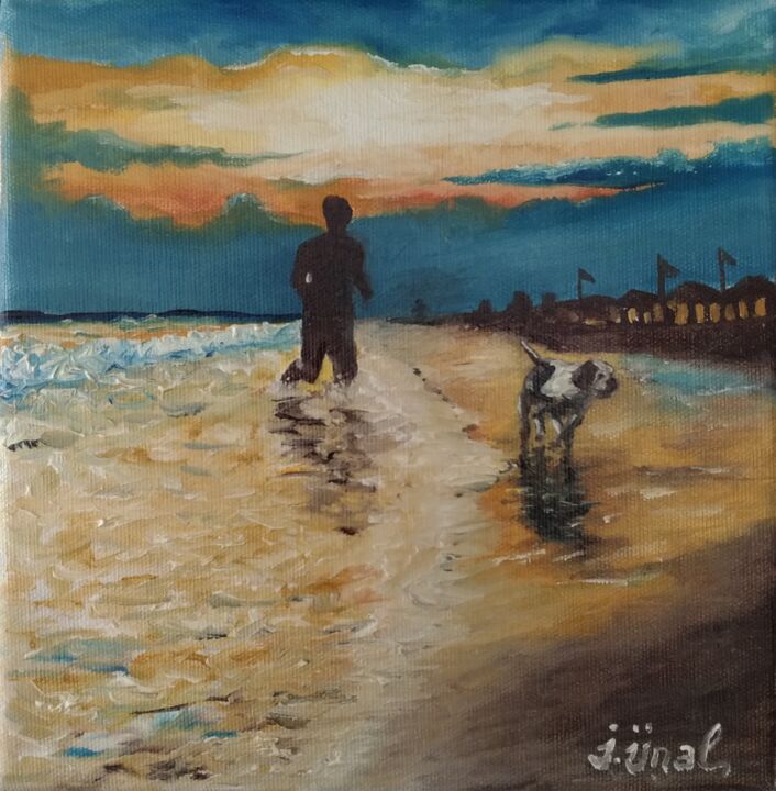 Pintura titulada "Evening Run" por Ibrahim Unal, Obra de arte original, Oleo