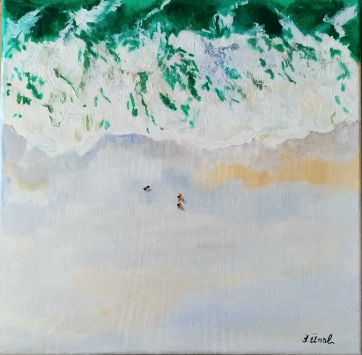 Painting titled "Walking on the beach" by Ibrahim Unal, Original Artwork, Acrylic