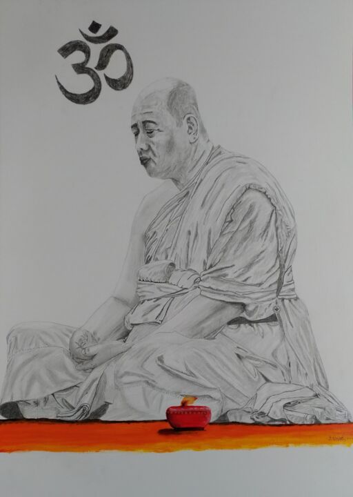 Zeichnungen mit dem Titel "Meditation #2" von Ibrahim Unal, Original-Kunstwerk, Kohle