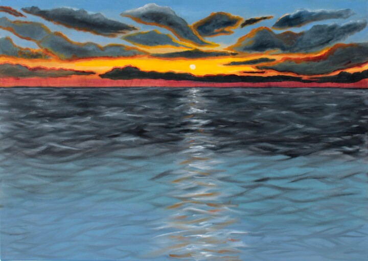 Pittura intitolato "Sunset somewhere" da Ibrahim Unal, Opera d'arte originale, Olio
