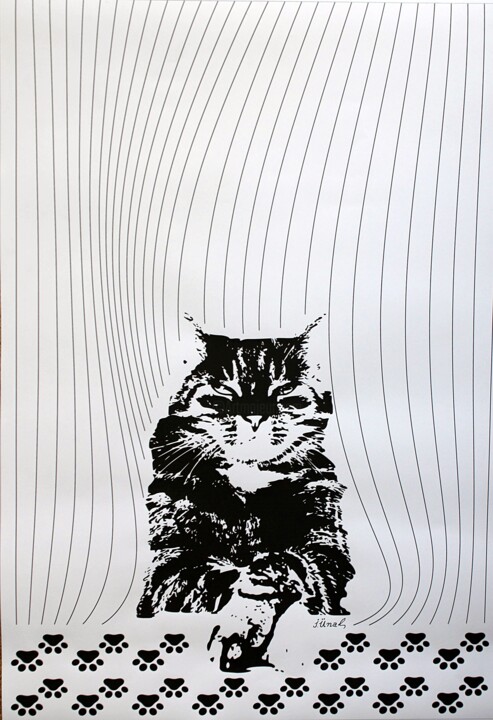Digital Arts με τίτλο "Cat I" από Ibrahim Unal, Αυθεντικά έργα τέχνης, Ψηφιακή ζωγραφική