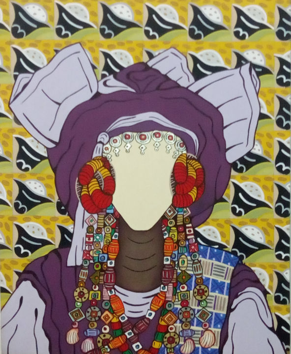 제목이 "Thiossane - violet"인 미술작품 Ibrahima Gnigue로, 원작, 아크릴
