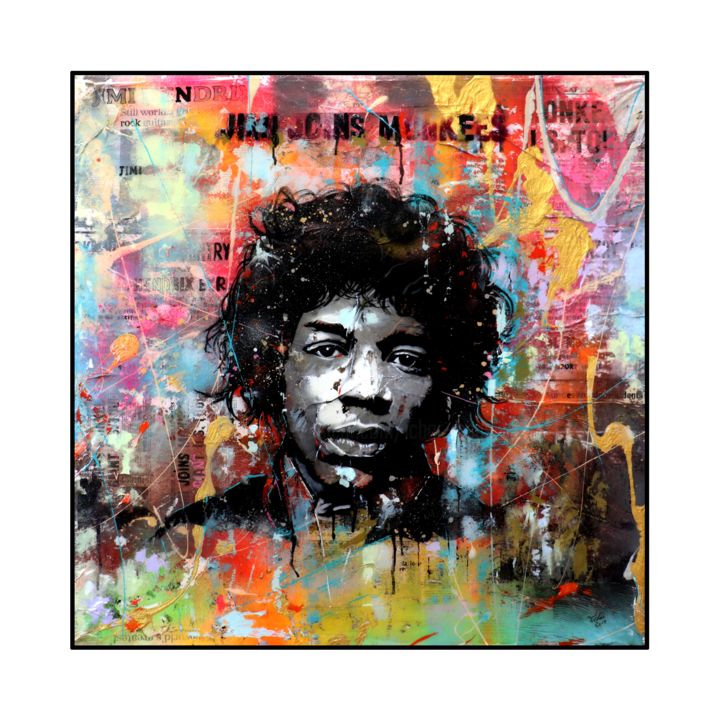Peinture intitulée "Jimi-Hendrix.jpeg" par Ichar Création, Œuvre d'art originale, Bombe aérosol