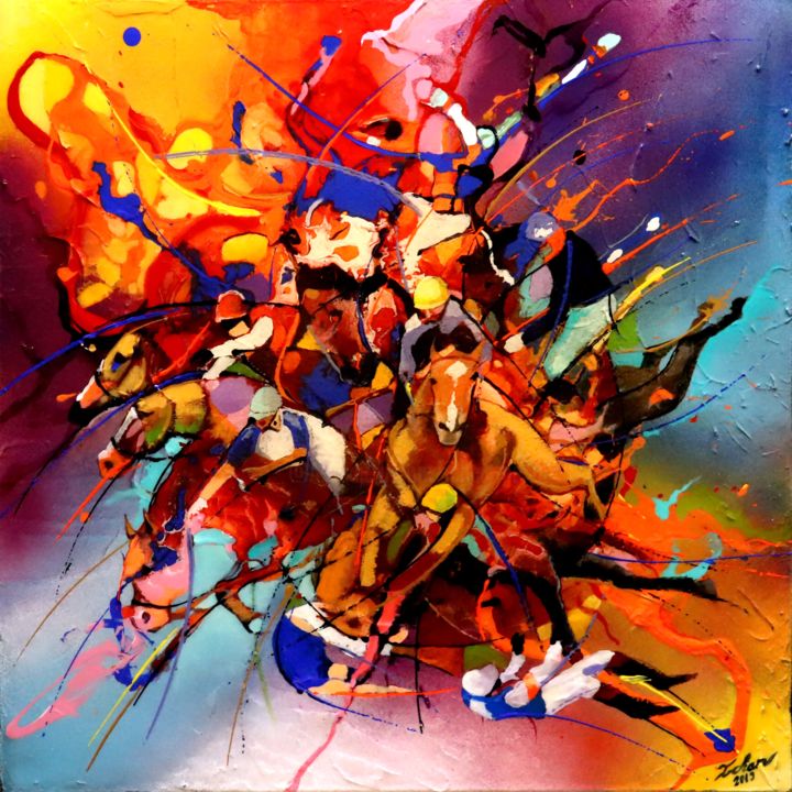 Peinture intitulée "la-chute-des-jockeys" par Ichar Création, Œuvre d'art originale, Acrylique