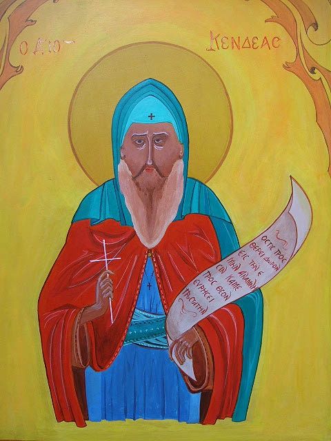Schilderij getiteld "St. Kendrias" door Dimitris Tsouris, Origineel Kunstwerk