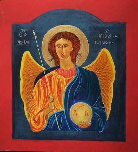 Schilderij getiteld "Angel Michael" door Dimitris Tsouris, Origineel Kunstwerk