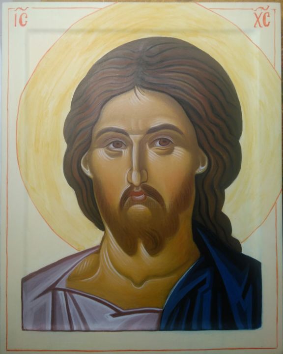 Painting titled "Icône byzantine Chr…" by Atelier Erat Olim, Original Artwork