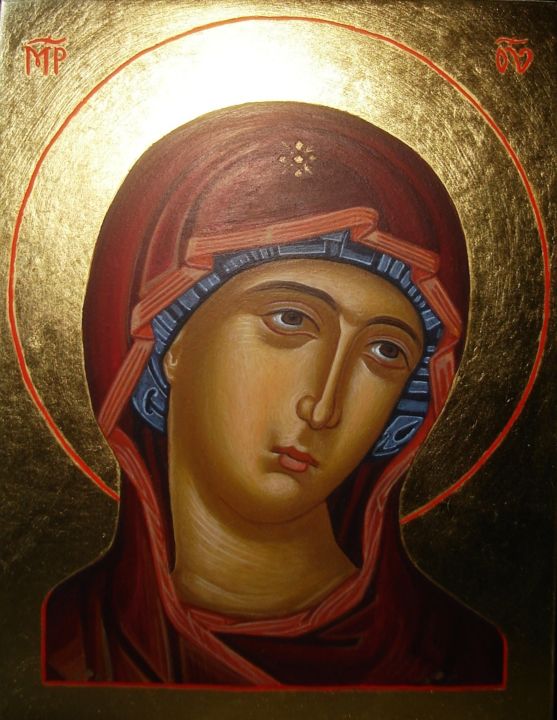 Peinture intitulée "Icône Vierge.jpg" par Atelier Erat Olim, Œuvre d'art originale, Tempera