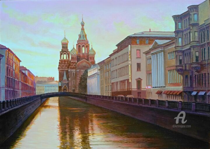 Картина под названием "Вечерний город." - Елена Ненова, Подлинное произведение искусства, Масло Установлен на картон