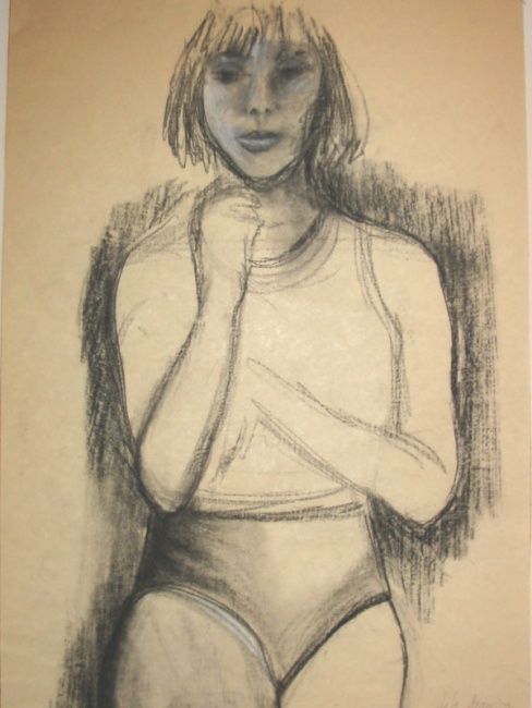 Drawing titled "Life drawing of Katy" by Ida-Rally, Original Art, Charcoal