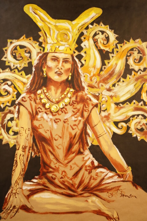 Peinture intitulée "Femme spirituelle "…" par Idhem San, Œuvre d'art originale, Huile