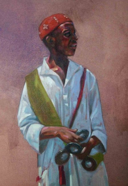 Peinture intitulée "le petit gnaoui" par Abderrahmane Idouallouche, Œuvre d'art originale, Huile
