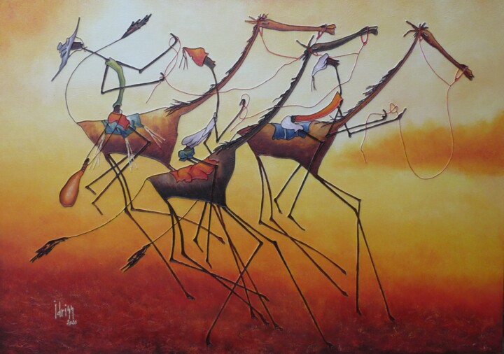 Pintura intitulada "Course au Sahel" por Idrissa Savadogo, Obras de arte originais, Colagens