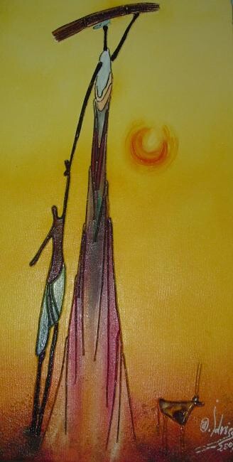 Peinture intitulée "porteuse de fagot" par Idrissa Savadogo, Œuvre d'art originale