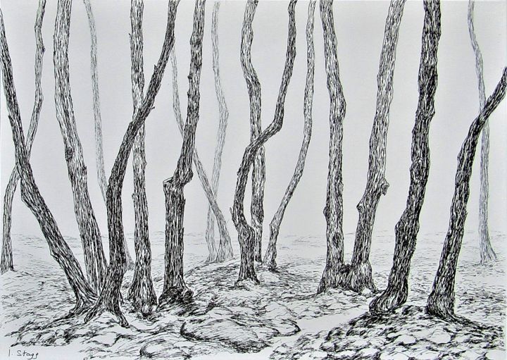 Drawing titled "Sous-bois" by Isabelle Stagg, Original Artwork, Ink