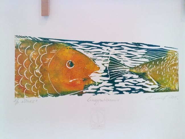 Printmaking titled "Fish" by Ieva Helmute, Original Artwork