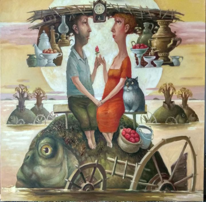 Schilderij getiteld "вне времени" door Vladimir Golub, Origineel Kunstwerk, Olie