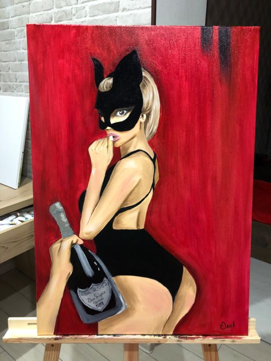 Painting titled "Dark cat" by Artist Darkness, Original Artwork, Oil