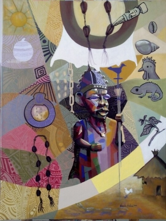 Ζωγραφική με τίτλο "Myth of creation" από Ifeoluwa Olojede, Αυθεντικά έργα τέχνης, Λάδι