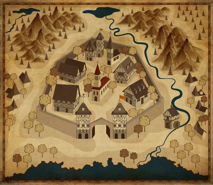 Цифровое искусство под названием "Medieval-village.jpg" - Florin, Подлинное произведение искусства, 2D Цифровая Работа