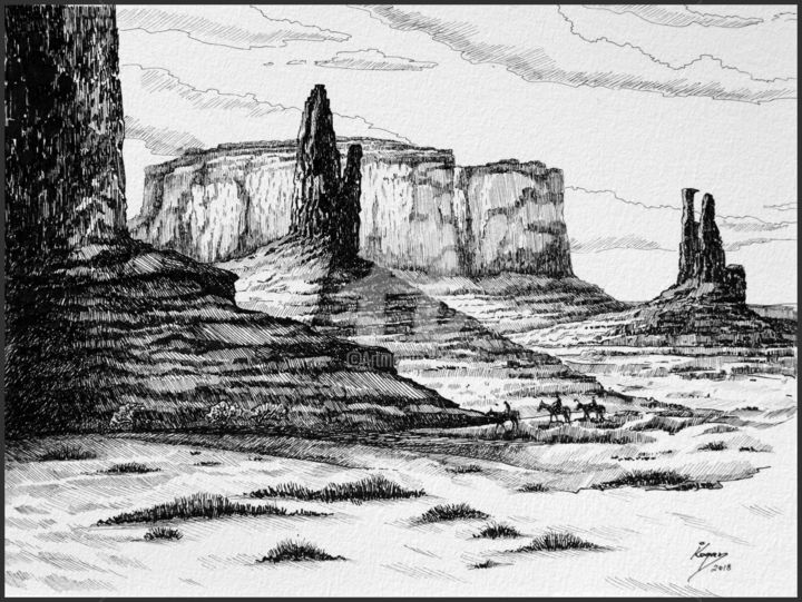 Σχέδιο με τίτλο "Monumental Mountain…" από Igal, Αυθεντικά έργα τέχνης, Μελάνι