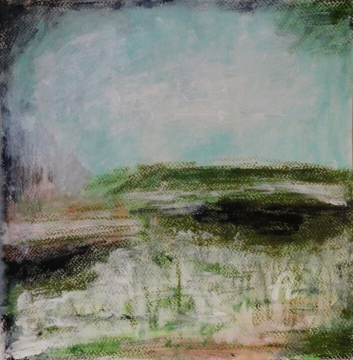 Painting titled "Green Abstract Land…" by Indrani Ghosh, Original Artwork, Acrylic