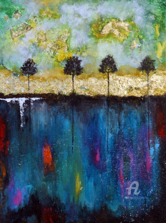 Painting titled "Colourful Nature La…" by Indrani Ghosh, Original Artwork, Acrylic