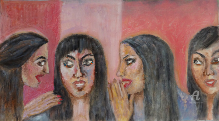 Painting titled "Gossiping - Portrai…" by Indrani Ghosh, Original Artwork, Oil