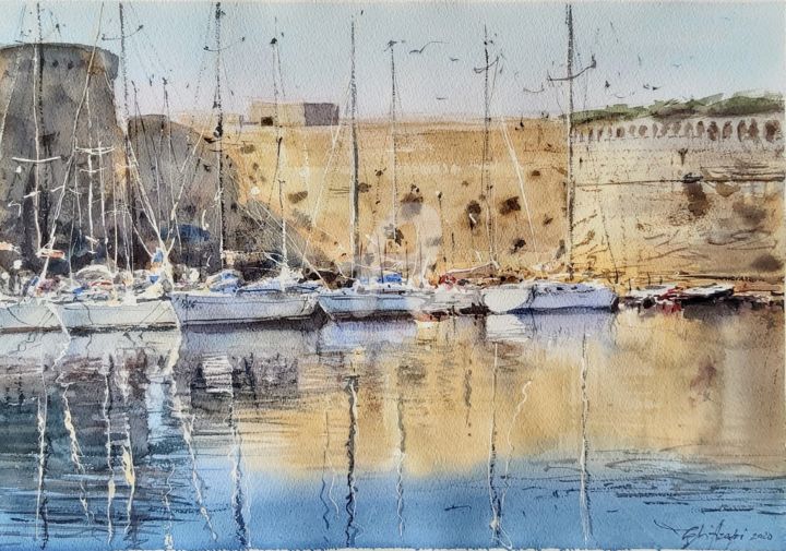 "Castel and boats" başlıklı Tablo Igli Arapi tarafından, Orijinal sanat, Suluboya