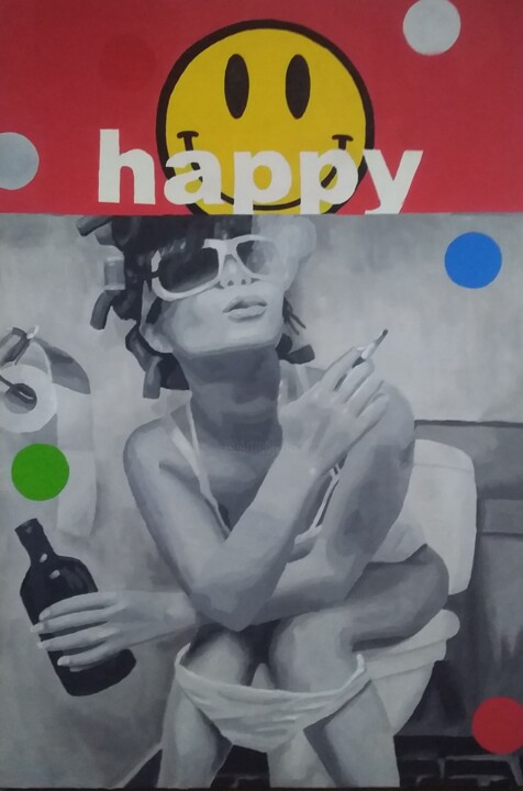 Картина под названием "Happy" - Ignacio Galli, Подлинное произведение искусства, Акрил