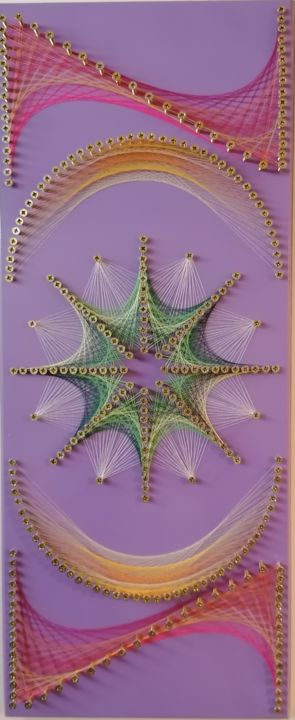 Art textile intitulée "Purple Blossom" par Ignas Kance, Œuvre d'art originale, String Art