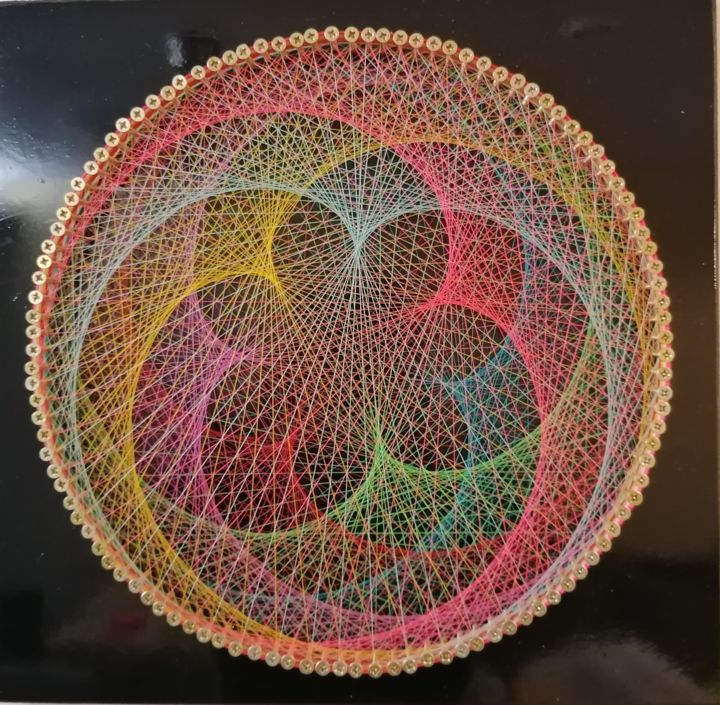 Textielkunst getiteld "Spring Flower" door Ignas Kance, Origineel Kunstwerk, String Art