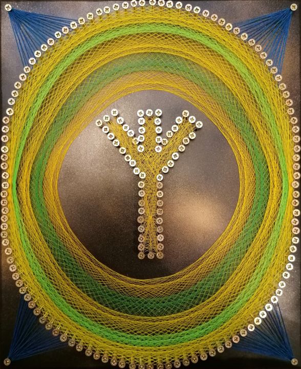 Textielkunst getiteld "Rune "Olgiz"" door Ignas Kance, Origineel Kunstwerk, String Art