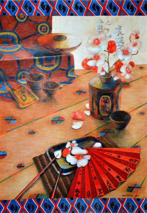 Ζωγραφική με τίτλο "Japanese Still Life…" από Tatiana Ignat, Αυθεντικά έργα τέχνης, Άλλος