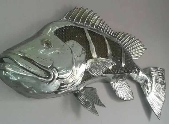 Sculpture titled "FISH" by Igocleiton Aguiar Barboza, Original Artwork, Metals