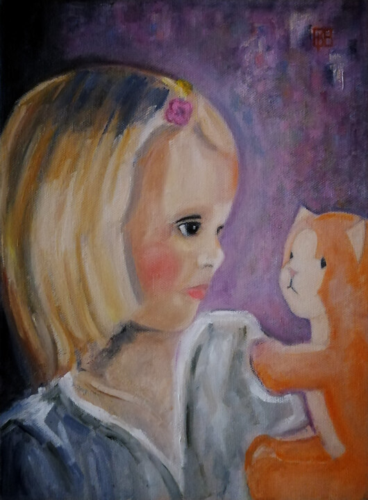 Картина под названием "Дарьюшка и Дейзи" - Игорь Бондаренко, Подлинное произведение искусства, Масло