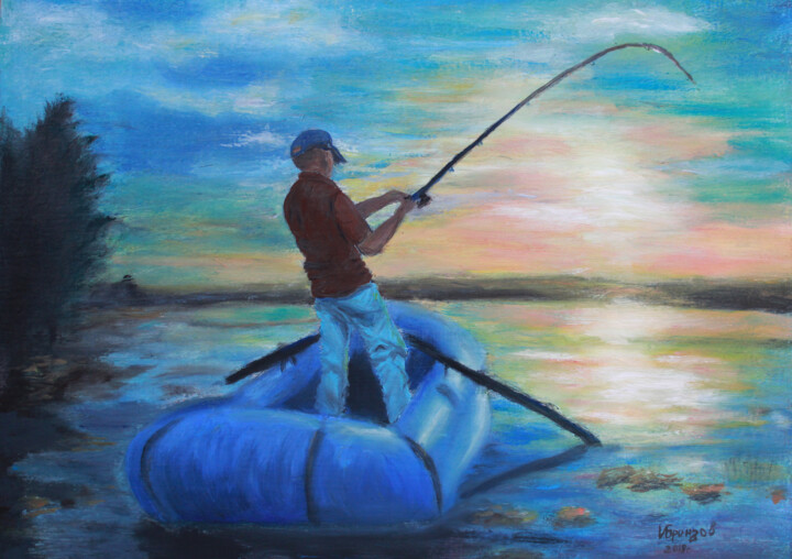 Malarstwo zatytułowany „fishing luck” autorstwa Игорь Бронзов, Oryginalna praca, Olej