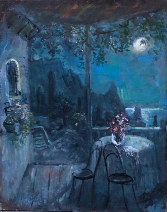 Pittura intitolato "Crimea. Moonrise ov…" da Igor Gubskiy, Opera d'arte originale, Olio