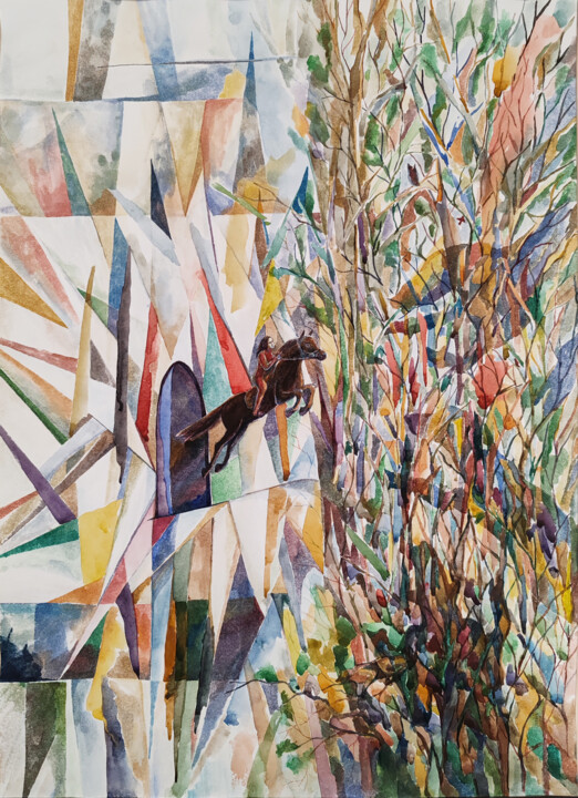 Картина под названием "Прыжок" - Игорь Храмов, Подлинное произведение искусства, Акварель