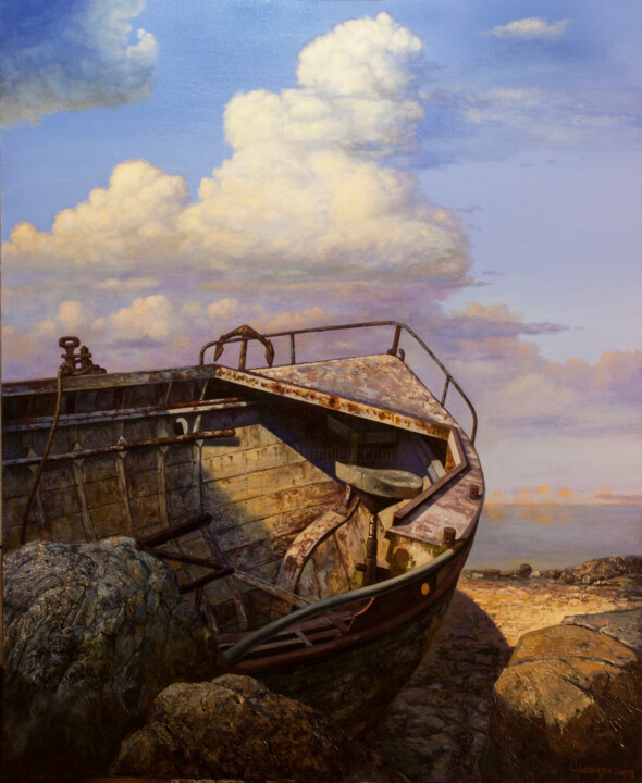 Painting titled "Старая лодка. Созер…" by Igor Leont Ev, Original Artwork, Oil