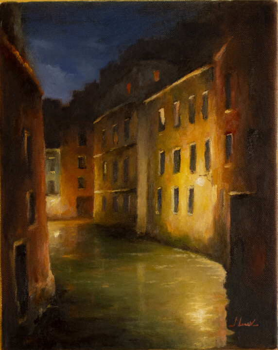 Painting titled "Night in Venice" by Igor Makeev, Original Artwork, Oil
