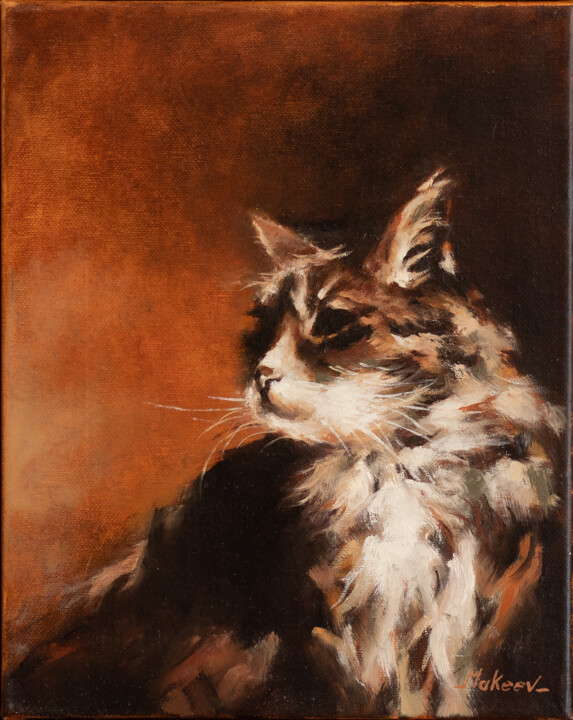 Painting titled "Cat" by Igor Makeev, Original Artwork, Oil
