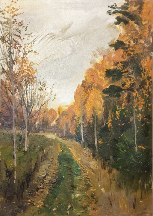 Peinture intitulée "Осень" par Igor Masin, Œuvre d'art originale, Huile Monté sur Autre panneau rigide