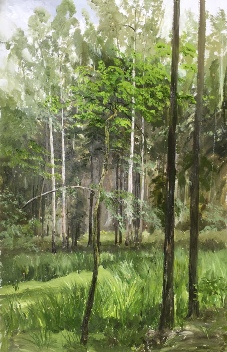 Peinture intitulée "Дерево на болоте" par Igor Masin, Œuvre d'art originale, Huile Monté sur Autre panneau rigide