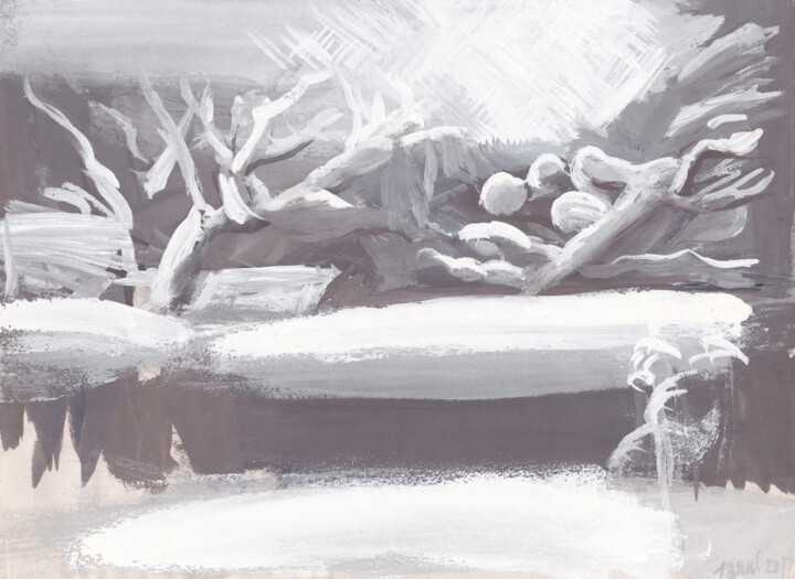 Картина под названием "Солнечный день зимой" - Игорь Машин, Подлинное произведение искусства, Гуашь