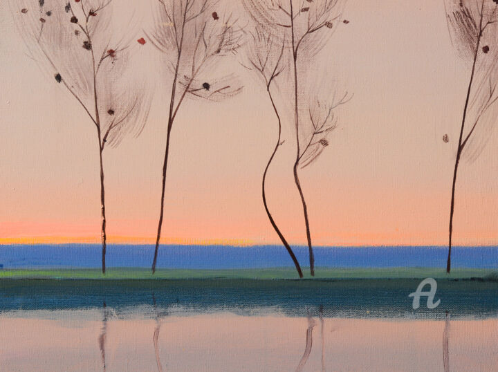 Painting titled "April evening refle…" by Igor Nekraha, Original Art, Acrylic