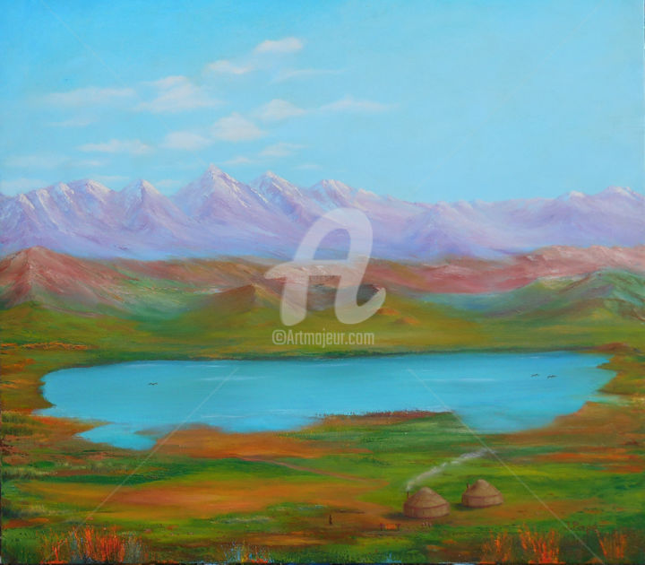 Peinture intitulée "Юрты в горах" par Igor Pape, Œuvre d'art originale, Huile
